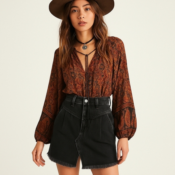Free People Sanded Black Denim Mini Skirt – NWT - Picture 1 of 5